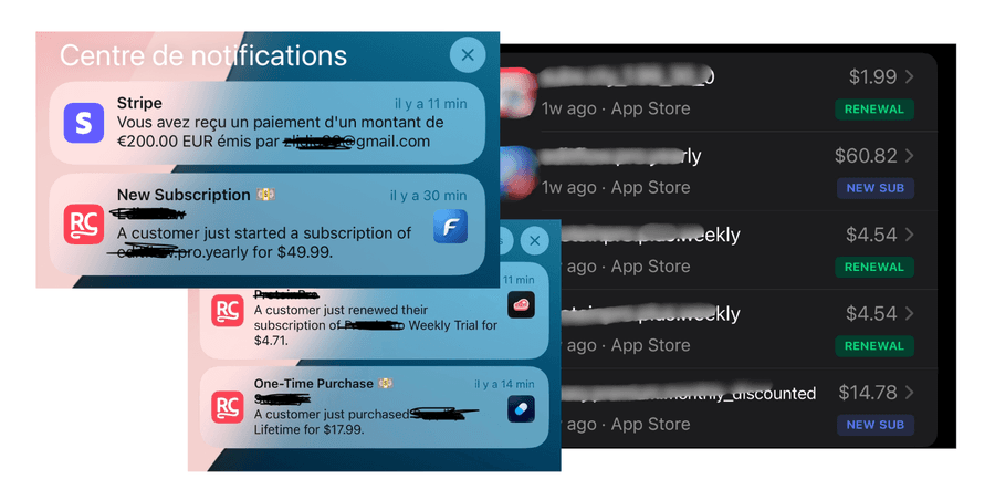 Notifications de paiements — Stripe, RevenueCat, App Store